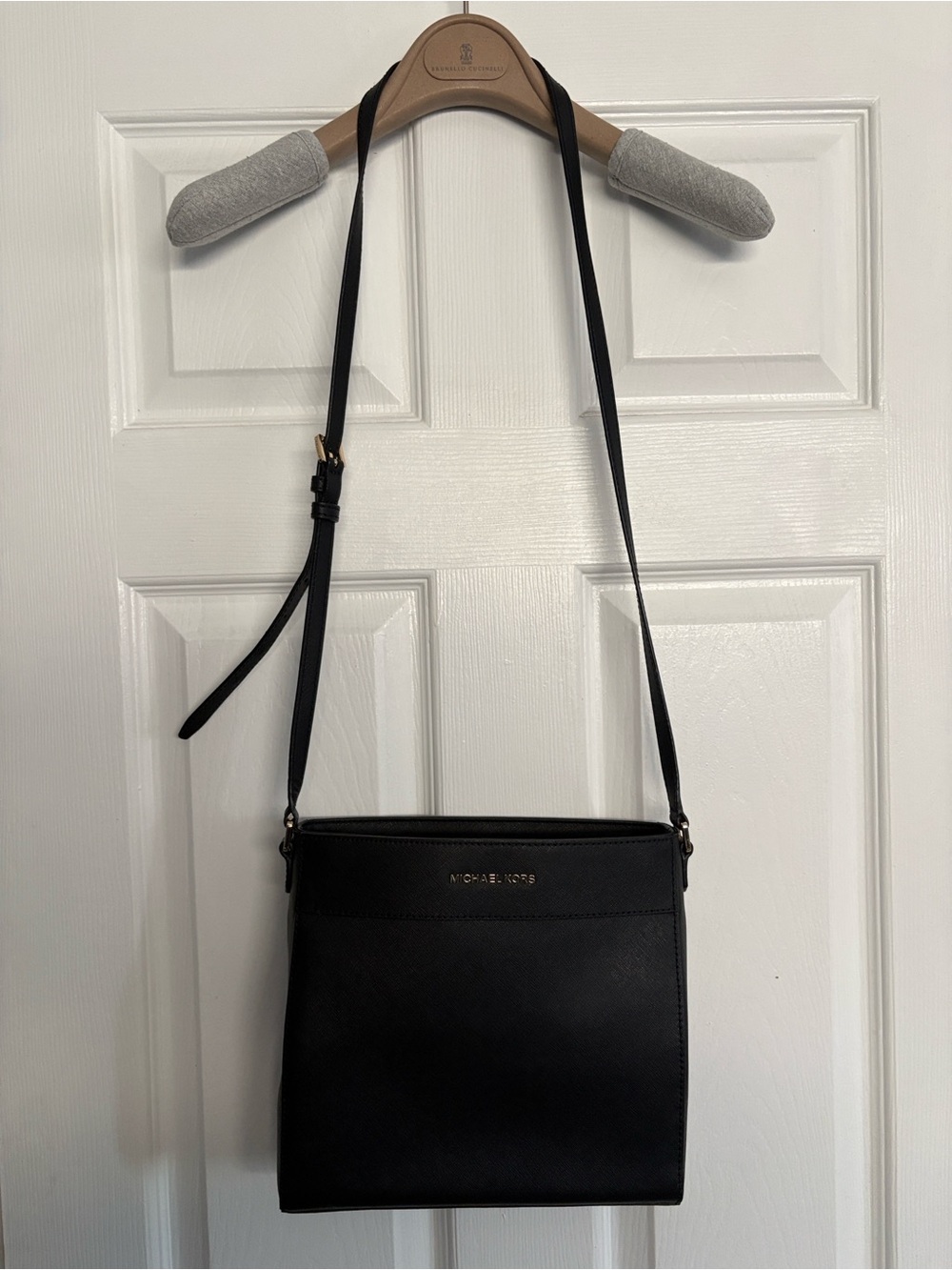 Michael Kors Black Leather Crossbody Bag with Gold Hardware